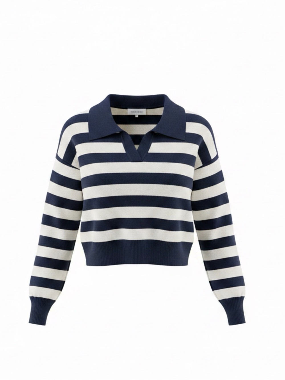 Hippie Rose Navy and White Striped V‑Neck Polo Sweater